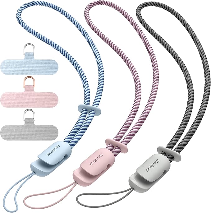 SURPHY 3 Pack Phone Wrist Strap with CellPhone Tether Tab, Cellphone Lanyard, Phone Strap with 2-Color Braided, Wrist Lanyard