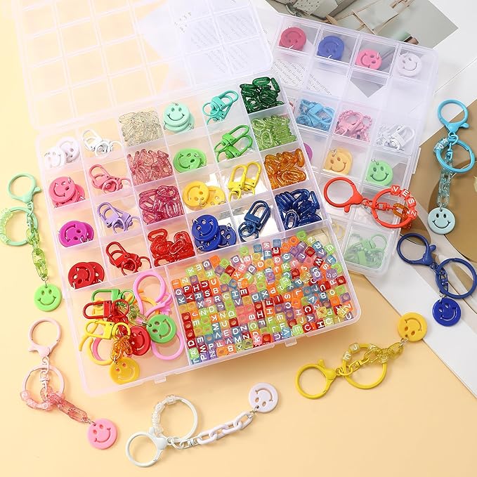 nikkiGuo Acrylic Bear Bead Chain Buckle Bracelet Necklace Jewelry DIY Necklace, Mask, and Eyewear Chain Making Kit Colorful Chain Buckle (Smiling Keychain)