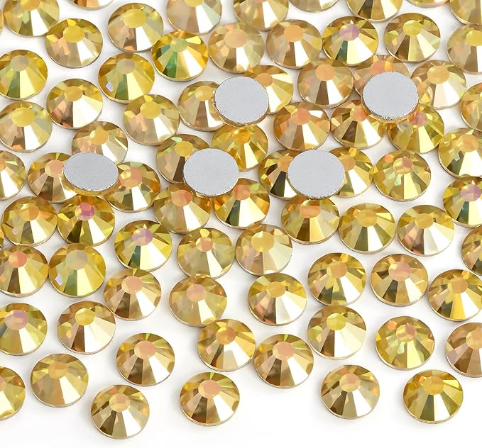 2880 Pieces Flatback Rhinestones Glue Fix Crystal Glass Diamantes Gems for Crafting Nail Art Crafts Decorations Clothes Shoes 2.8 mm (ss10, Metallic Sunshine)