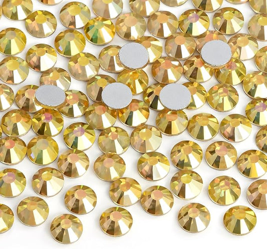 144 Pieces Flatback Rhinestones Glue Fix Crystal Glass Diamantes Gems for Crafting Nail Art Crafts Decorations Clothes Shoes 8.4 mm (ss40, Metallic Sunshine)
