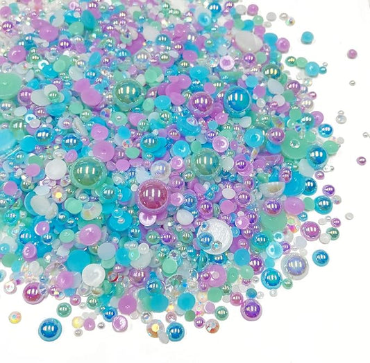 100g Mix Resin Rhinestones Flatback Half Round Pearls Mixed Size 3mm-10mm AB Color Half Pearls Resin Rhinestones for DIY Craft Nail Art Shoes Clothes Phone Case (Purple/Blue/Green Series)