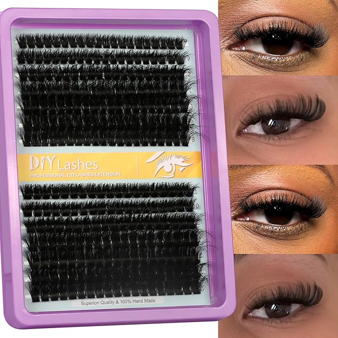 Lash Extension Kit - 280 Pcs 60D+80D Thick Wispy Clusters (9-18MM) with D & C Curl for Home Makeup