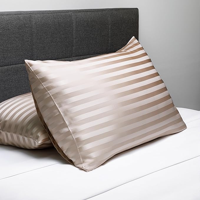 Fishers Finery 30mm 100% Pure Mulberry Silk Pillowcase Set, Quality Tested (Taupe Stripe, King, 2 Pack)