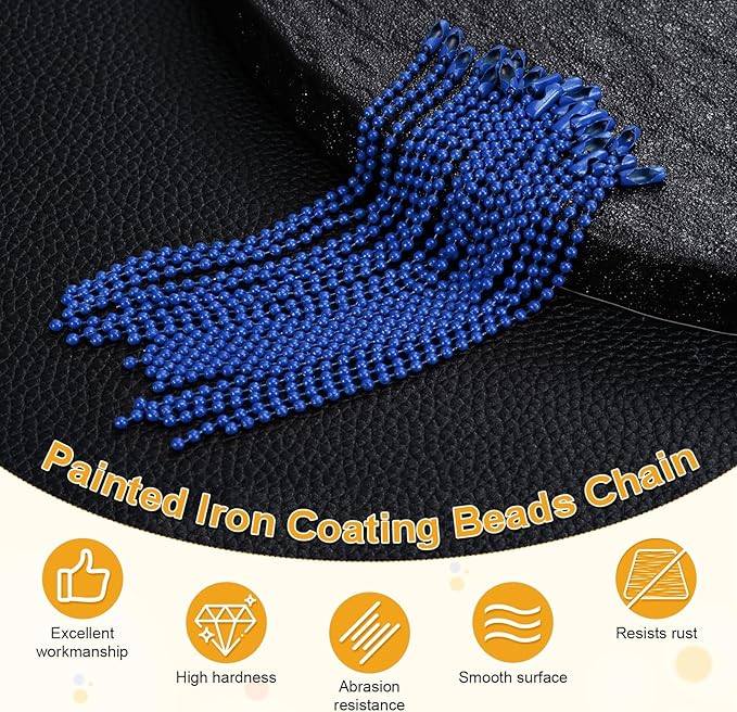 M METERXITY 50-Pack Ball Beads Chain, 4.7 in Metal Beaded Necklace Adjustable Keychain with Connectors for Jewelry Making/DIY Crafts/Hanging Decoration, Dog Tag Chain [Blue]