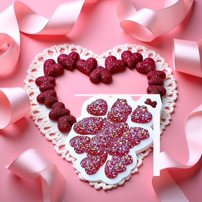 100PCS Heart Shape Resin Buttons, 0.47inch Glitter Flatback Love Buttons Flat Scrapbookiing Making Craft Decor for DIY Crafts Necklace Earring Bracelet