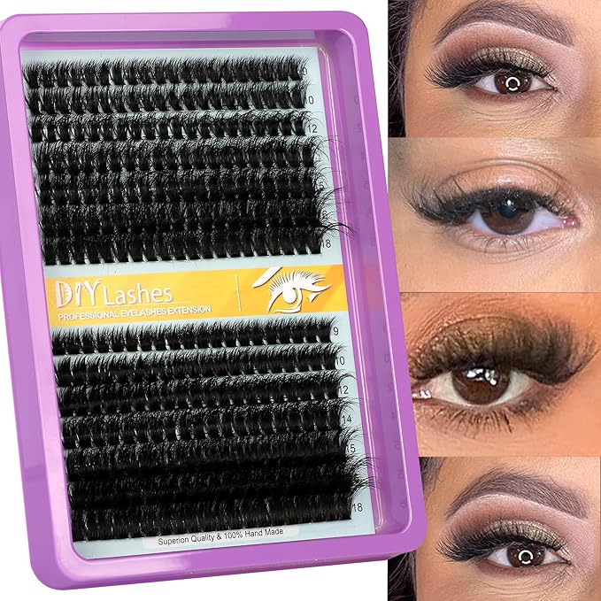 Lash Cluster 280 Pcs DIY Lash Clusters Extensions - 80D+60D Soft Wispy D Curl Eyelash Clusters for Home Makeup 9-18 mm Waterproof Cluster Eyelash Extensions