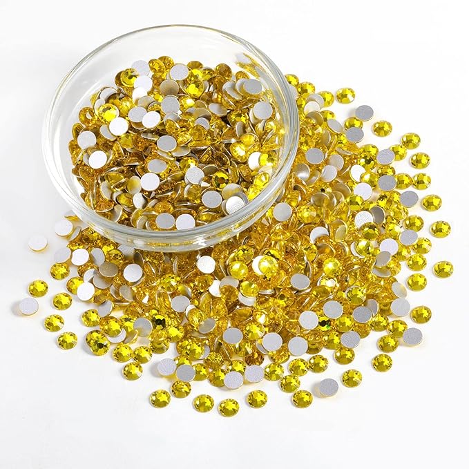 BEADSLAND Flatback Rhinestones Bulk,14400pcs Yellow Rhinestones for Nails Crafts Clothes DIY Decoration, Citrine/Lemon Yellow, SS20, 4.6-4.8mm