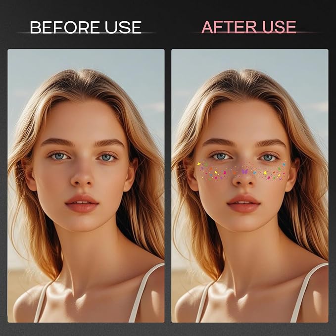 10 Pcs Colorful Glitter Freckles Face Tattoos, Carnival Multichrome Rainbow Glitter Freckles Face Tattoos, Waterproof and Long-lasting Face Temporary Tattoos for Women