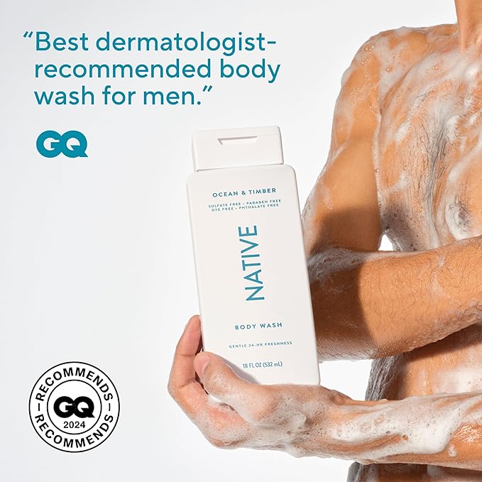 Native Body Wash Contains Naturally Derived Ingredients | For Women & Men, Sulfate, Paraben, & Dye Free Leaving Skin Soft and Hydrating | Ocean & Timber 18 oz