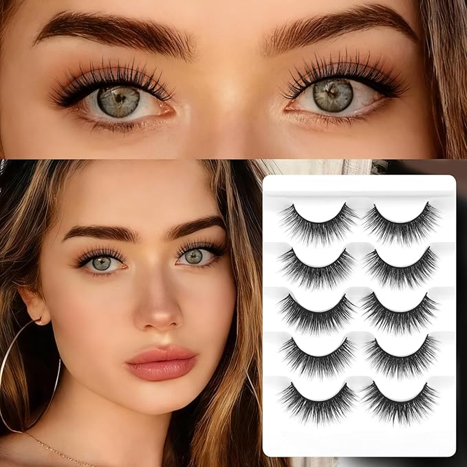 Veleasha Lashes 5D Faux Mink Lashes 100% Handmade Fluffy Fake Eyelashes C Curl Lightweight Wispy False Eyelashes Luxurious Soft Lashes 5 Pairs Pack (5D32)