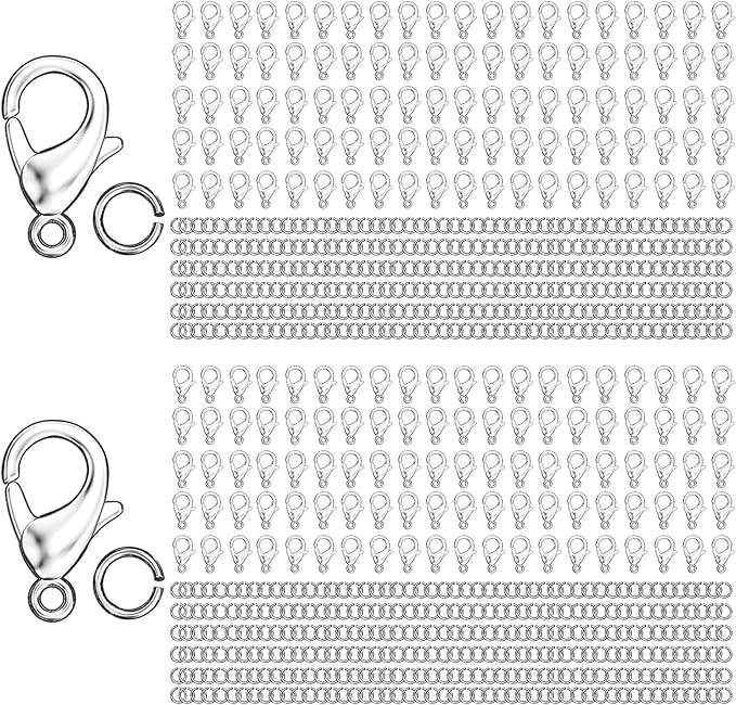 700Pcs Lobster Claw Clasps and Open Jump Rings Set, 14K Gold and Silver Necklace Clasps and Closures Lobster Parrot Trigger Clasp for Jewelry Making