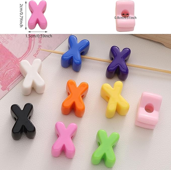 40 PCS Letter Beads 3D Acrylic 21mm x 15mm X Loose for Jewelry Making Bracelet Necklaces Keychain Phone Bag Chain Key Chains(Mixed Color X)