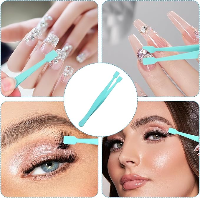 Lash Cluster Tweezers Kit for Individual Eyelash Clusters Stainless Steel Applicator Professional Flat-Tip Applicator for DIY Extensions Safe Blunt Design Ergonomic Handle Easy for Beginners (Blue)