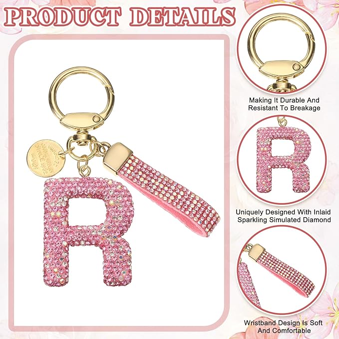 PATIKIL Initial Letter Keychain, Cute Sparkly Rhinestone Key Chain Alphabet Charm for Car Keys Handbags Purse