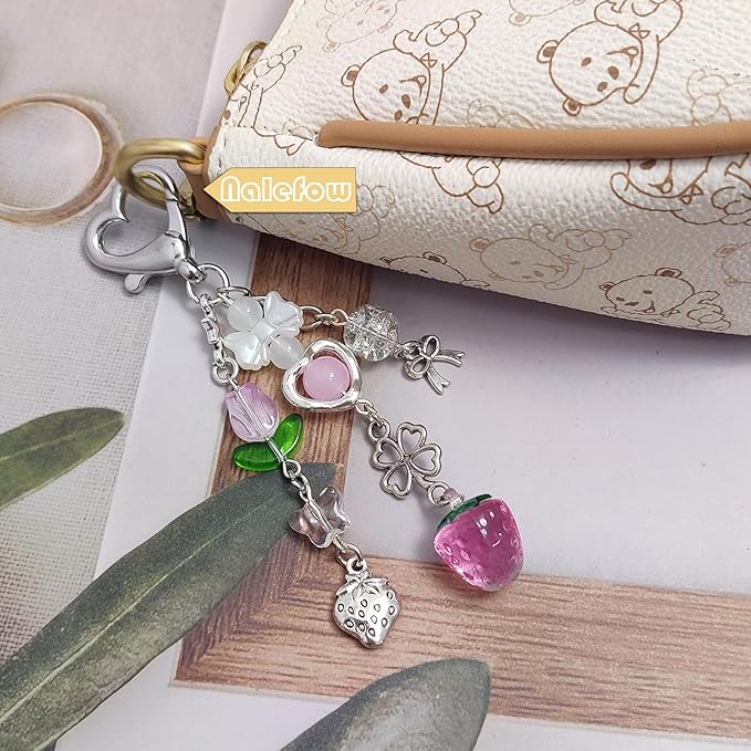 Keychain Bag Accessories Cute Cherry Strawberry Flower Keychains Accessories Decor for Keys Bags Purses Gift