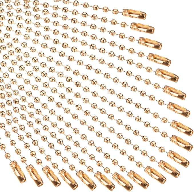 M METERXITY 50-Pack Ball Beads Chain, 4.7 in Metal Beaded Necklace Adjustable Keychain with Connectors for Jewelry Making/DIY Crafts/Hanging Decoration, Dog Tag Chain [Light Gold]