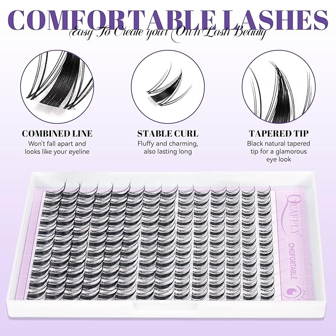 QUAFFLY Lash Clusters Kit Multiple Styles Mixed Length Eyelash Set Includes 2 Lash Bond and Seal & 2 Lash Remover 1 Tweezers For DIY Lash Extensions Kit At Home