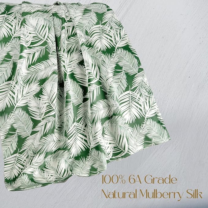 ZIMASILK 100% Pure Mulberry Silk Pillowcase for Hair and Skin Health,Both Sides 19 Momme Silk Floral Print,1pc(Queen 20''x30'',White Leaves)