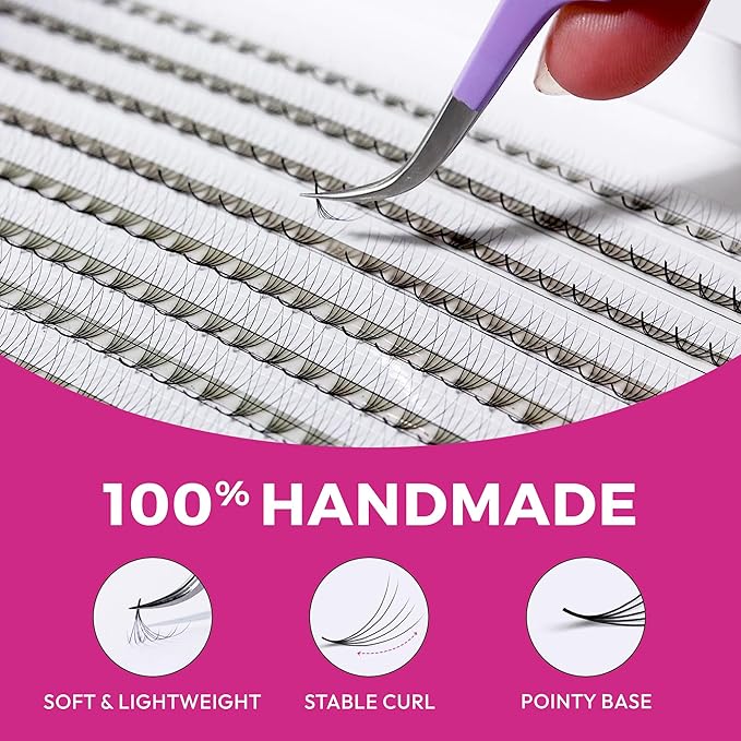 Eyesy Lash 600 Easy Promade Fans - 5D 0.07 Curl CC Mixed Lengths 8-16mm - Ultra Speed 20 Lines Eyelash Trays Volume Premade Lash Fans Handmade Pre Made Eyelash Extensions Fluffy Soft Pointy Base