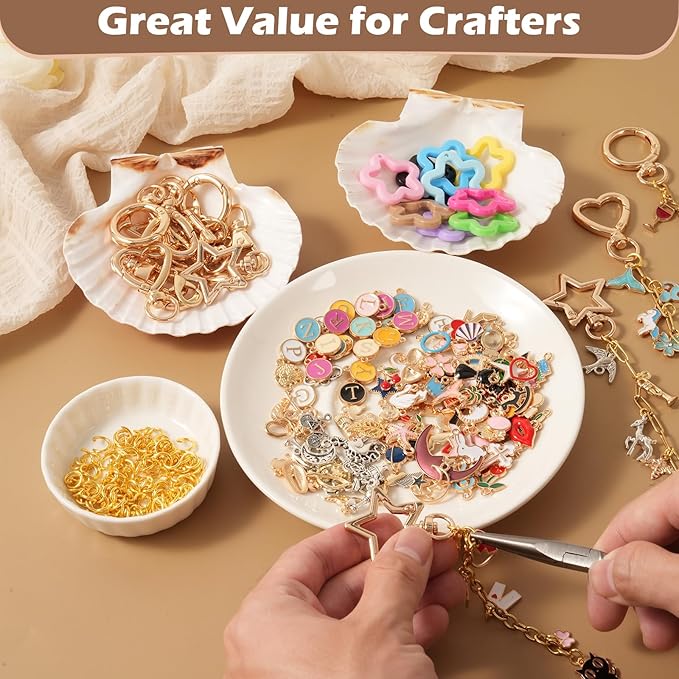 428Pcs Charms Lip Gloss Keychain Making Kit, DIY Bag Charm Kit with 25 Keychain Clips 25 Extender Chain 140 Charms Jewelry Plier & Beading Accessories, Jewelry Making Kit for Custom Keychains Gifts