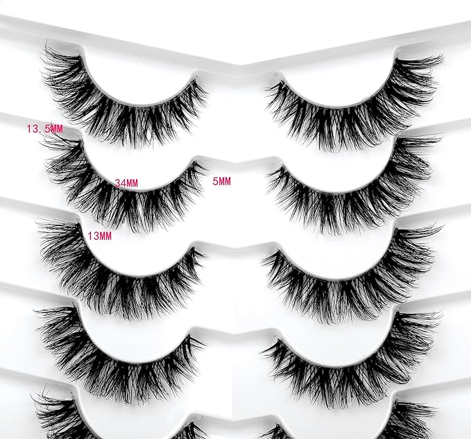 Pooplunch False Eyelashes Natural Clear-Band Cat Eye Look Extensions Volume Cluster Lash Wispy Short Fake Eyelashes Faux Mink Strip Lashes 7 Pairs Pack