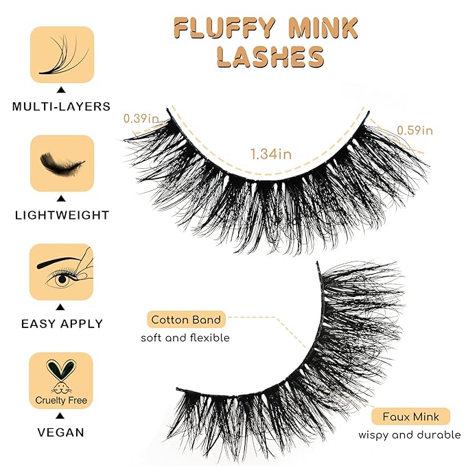 APCYUST Lashes Volume Mink Eyelashes 14 Pairs Cateye Lash Strips Wispy Cat Eye Lashes Natural Look 10-15mm Short Thick Fluffy False Strip Eyelash Full Small Fake Lashes Pack Black Pestañas Postizas