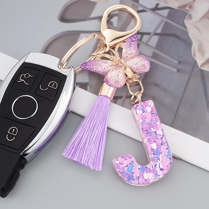 Initial letter Keychains for Women Girls Tassel Butterfly Cute Keychain for Wallet Backpack charm