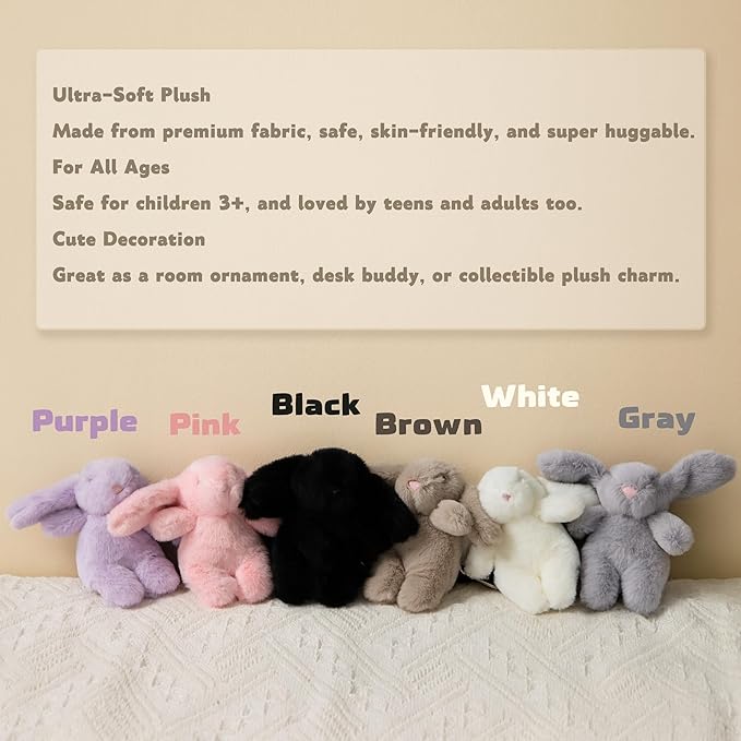 Cute 3.5" Bunny Bag Charm, Fluffy Rabbit Plush Keychain Purse Decoration, Great Gift for Women Girls