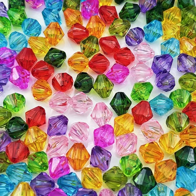 200pcs 10mm Acrylic Bicone Beads Faceted Acrylic Crystal Spacer Beads for Bracelet Necklace Earring Keychain Jewelry Making Crafts(Mix Colors)