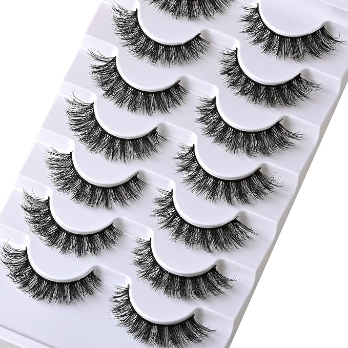 APCYUST Lashes Wispy False Eyelashes Natural Cat Eye Strip Lash Fluffy Fake Lashes Strips Mink Eyelash Natural Looking Cateye Demi Wispies Eye Lashes Pack 7 Pairs Short Full Pestañas Postizas Set