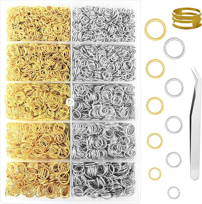 4800 Pieces Metals Jump Rings for Jewelry Making Silver and Gold Open Jump Rings Jewelry Supplies Split Ring Connector for Jewelry Making and Keychain