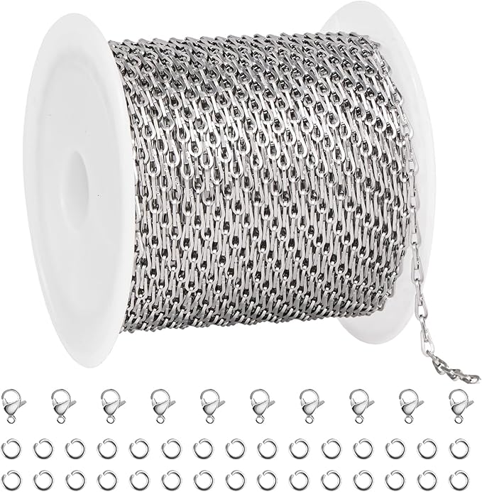 UMAOKANG 16.4 Feet Stainless Steel Jewelry Chain Roll Delicate Link Chain on Spool Women Necklace DIY Chains Bulk