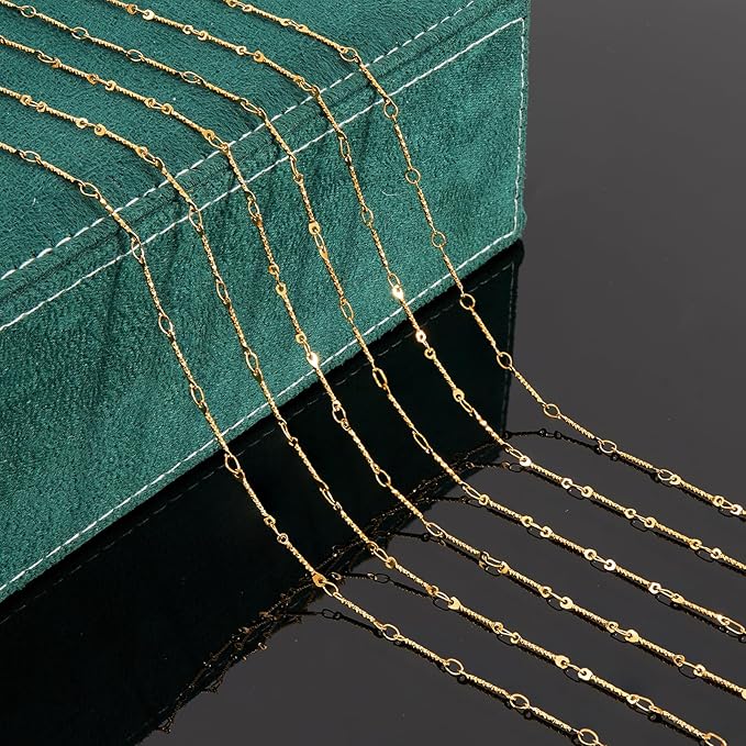 UMAOKANG 5 Meters Gold Plated Jewelry Making Chains on Spool Dainty Stainless Steel Stick Chain Bulk Thin Craft Chain Roll