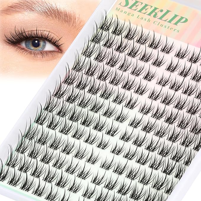 Lash Clusters Manga Natural Clear Band Deer Eyelash Clusters Wispy C Curl 144PCS 8-18MM Mixed Anime Individual Lashes Left & Right Spiky Eyelash Extensions for DIY Doe Eyed at Home (Spark)