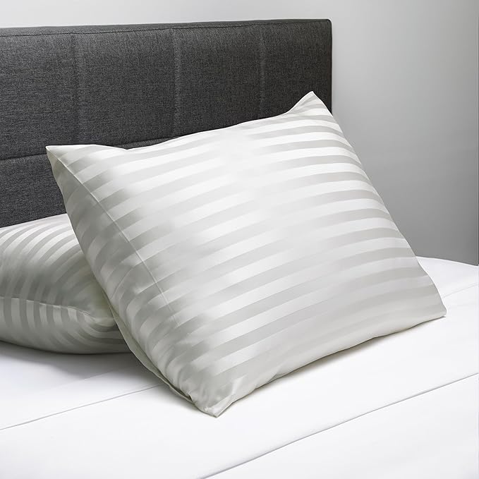 Fishers Finery 30mm 100% Pure Mulberry Silk Pillowcase, Quality Tested (White Stripe, Standard)