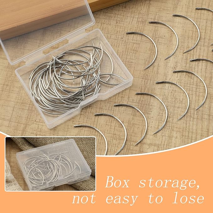 50 PCS Curved Needles, Leather and Weaving Needles for Carpet Leather Canvas Repairing, Blocking Knitting, Modelling and Crafts