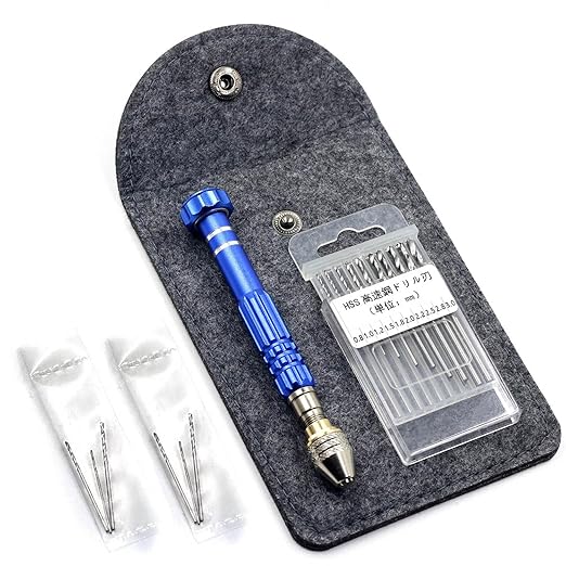 Hand Pin Vise with 16 Pcs Drill Bits，for Resin, Rotary Tools for Wood, Jewelry, Plastic, Miniature - Blue