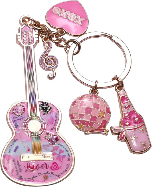 Birthday Gifts with Taylor Quotes Merch Pink Music Keychains Gift For Singer Fans Guitar Christmas Daughter Mom Women