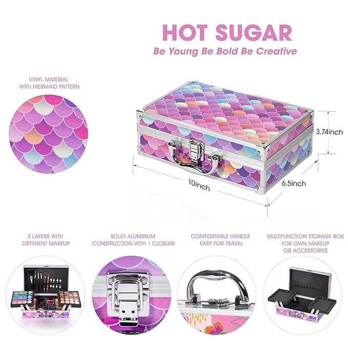 Hot Sugar Makeup Kit for Girls 10-12, Girls Makeup Set Ages 8-12, 14-16, Beauty Box with Real Cosmetics for Women (Mermaid)