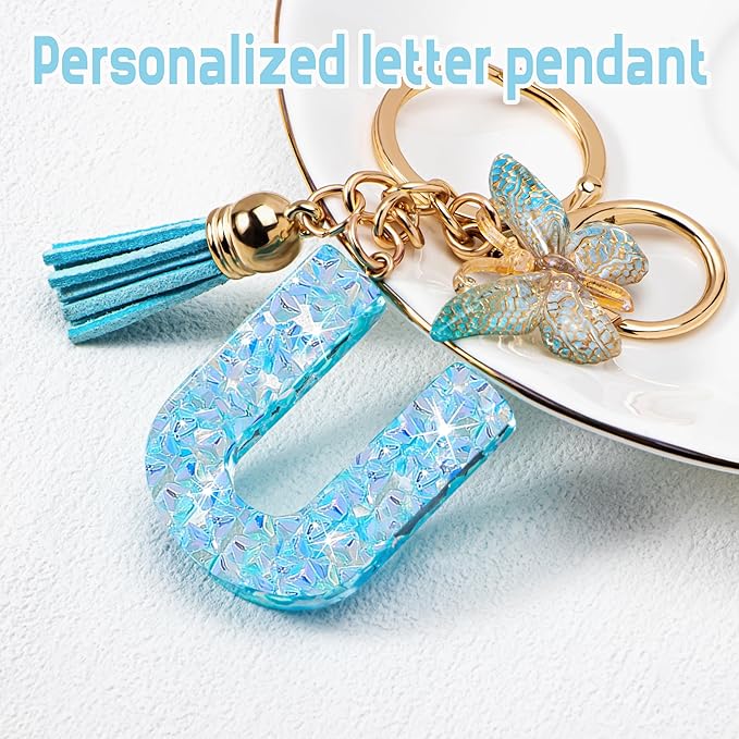 Initial letter Keychains for Women Girls Tassel Butterfly Cute Keychain for Wallet Backpack charm