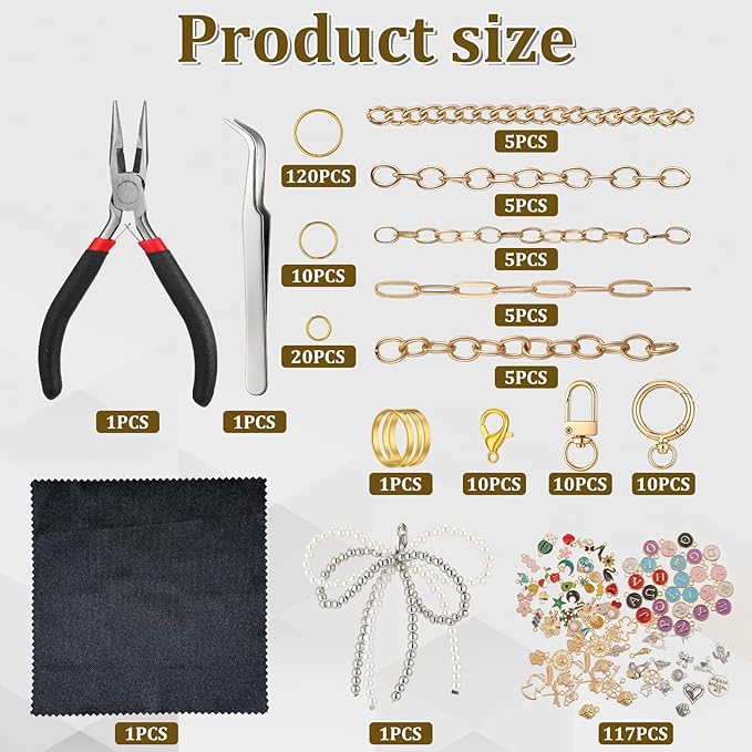 Meyeyaia 325pcs DIY Keychain Kit,Including 20 Keychain Clips 25 Extender Chain 118 Charms Jewelry Plier, Bag Charm Kit,Keychains Making Kits for DIY Crafting and Jewelry Making