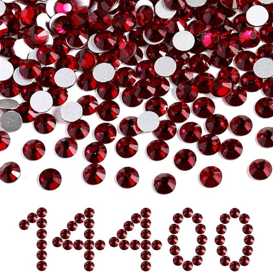 Beadsland Flatback Rhinestones Bulk,14400pcs Red Rhinestones for Nails Crafts Clothes DIY Decoration, Dark Siam, SS8,2.3-2.5mm