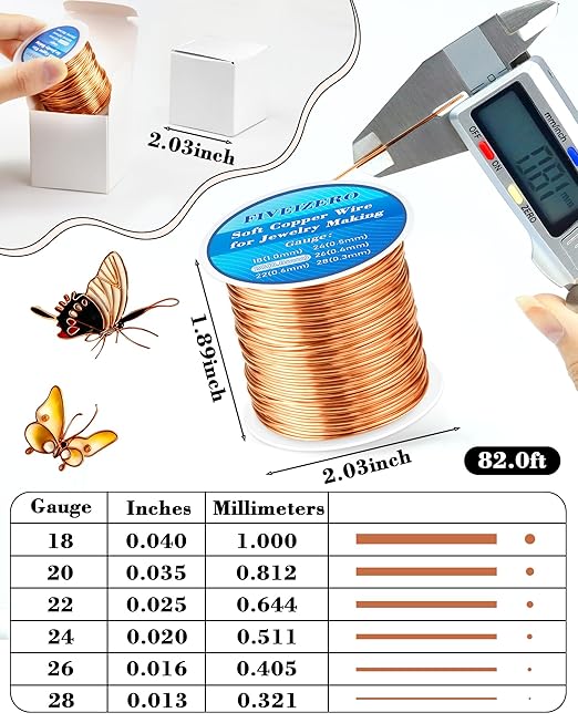 FIVEIZERO 82ft 20 Gauge Copper Wire for Jewelry Making, Pure Dead Soft Bare Copper Wire for Electroculture Gardening, Crafting, Beading, Sculpting
