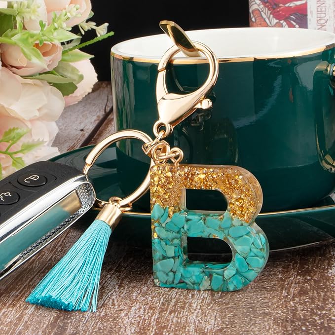Suweibuke Cute Pink Key Chains for Women Girls, Initial Letter Keychains with Tassel, Charms for Key Purse Handbags Backpacks