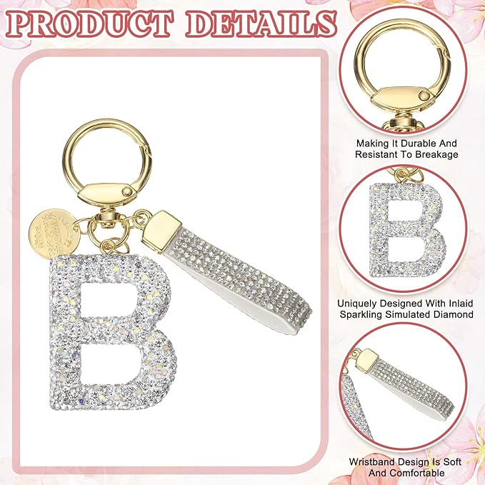 PATIKIL Initial Letter Keychain, Cute Sparkly Rhinestone Key Chain Alphabet Charm for Car Keys Handbags Purse
