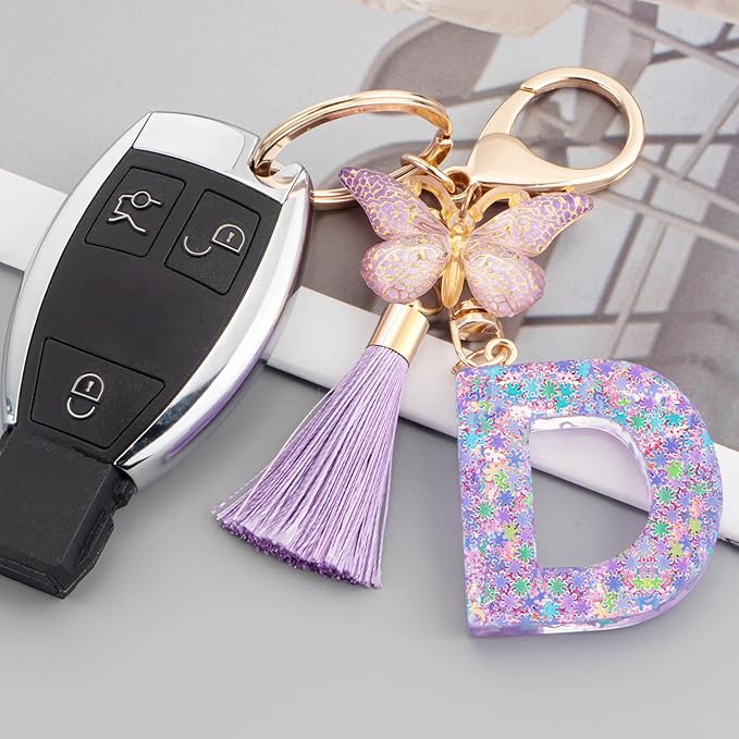 Suweibuke Cute Pink Key Chains for Women Girls, Initial Letter Keychains with Tassel, Charms for Key Purse Handbags Backpacks