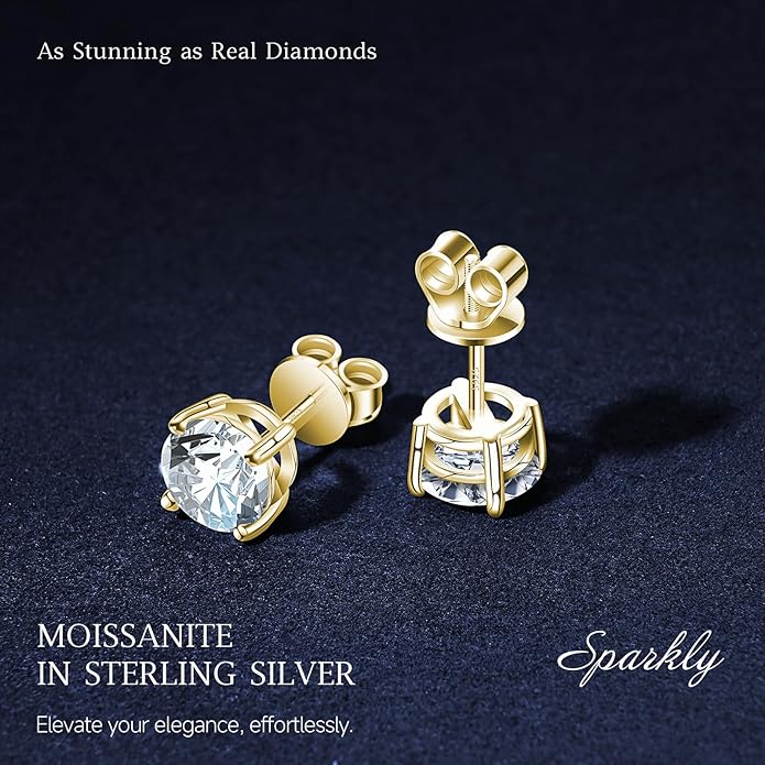 Velelia Moissanite Earrings for Men Women, 0.2ct-3.0ct Men 925 Sterling Silver Earrings, Round Cut Diamond Stud Earrings for Women