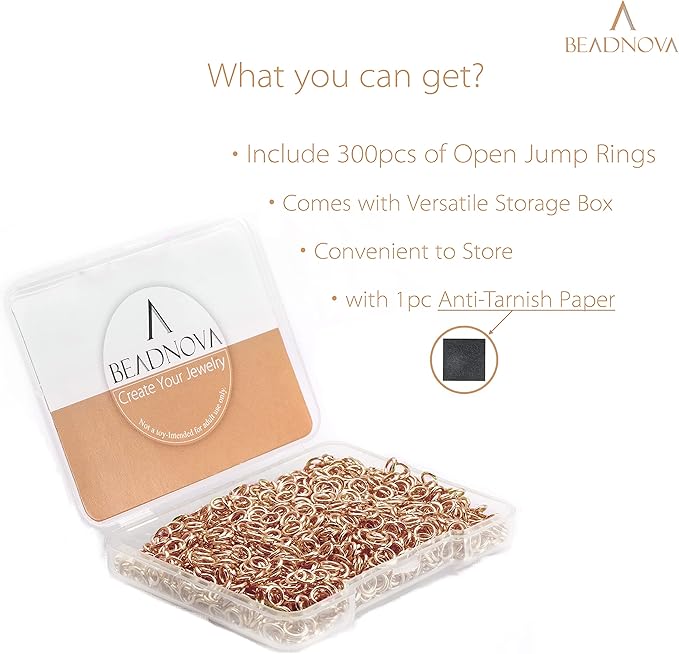 BEADNOVA 4mm Rose Gold Jump Rings for Jewelry Making Open Jump Rings for Keychains and Necklace Repair (300Pcs)