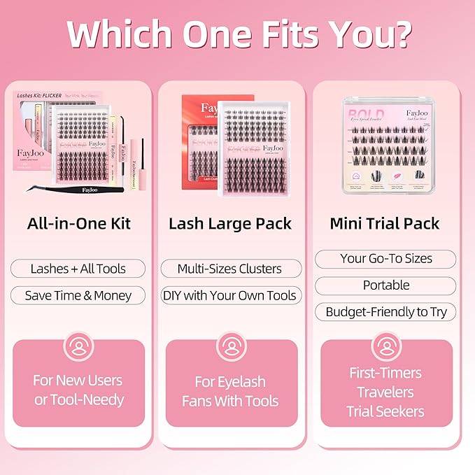 Spiky Fairy Lash Clusters with 0.05mm Thin Band, C Curl Manga Wet-Look Lashes, Most-Used Sizes for Daily Wear,Travel Compact Pack,Budget-Friendly for Beginner&Trial Seeker,FayJoo BOLD FLICKER 11 Lite