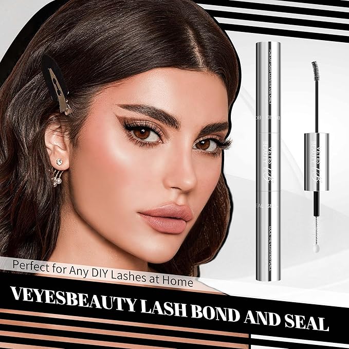 VEYESBEAUTY Lash Bond and Seal Waterproof 2 in 1 Cluster Lash Glue for Eyelash Extensions Long Lasting Strong Hold Individual Eyelash Glue for DIY Lash Extensions Self Use at Home 7ml+7ml